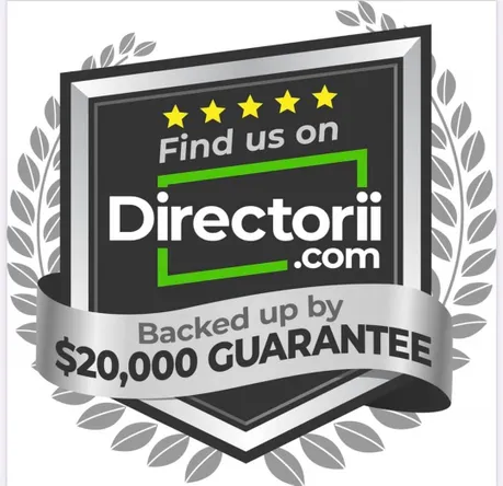 A logo that reads, "Find us on Directorii.com. Backed up by $20,000 guarantee."